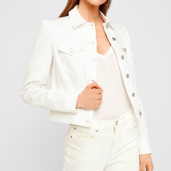 Express Jackets & Blazers - NWOT Express Puff Sleeve white denim jacket